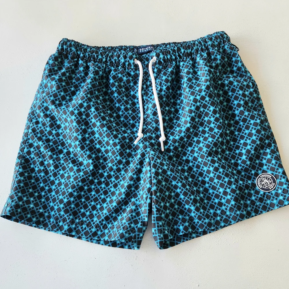 Original Penguin Teal & Black Patterned Swim Shorts